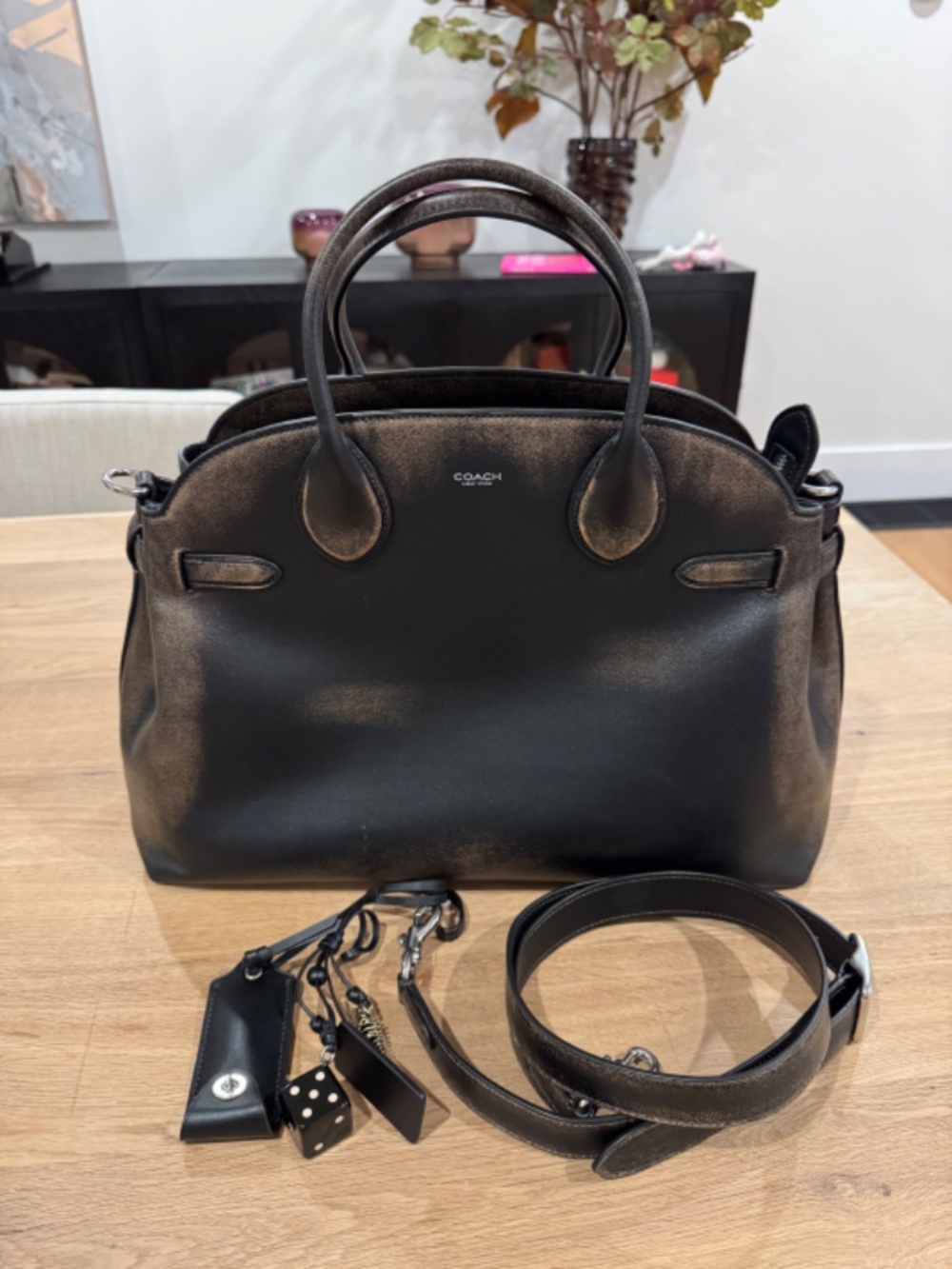 Coach Empire Carryall 40 Bag in Loved Leather W/ Charms - Picture 2 of 11